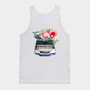 Watercolor typewriter with flowers Tank Top